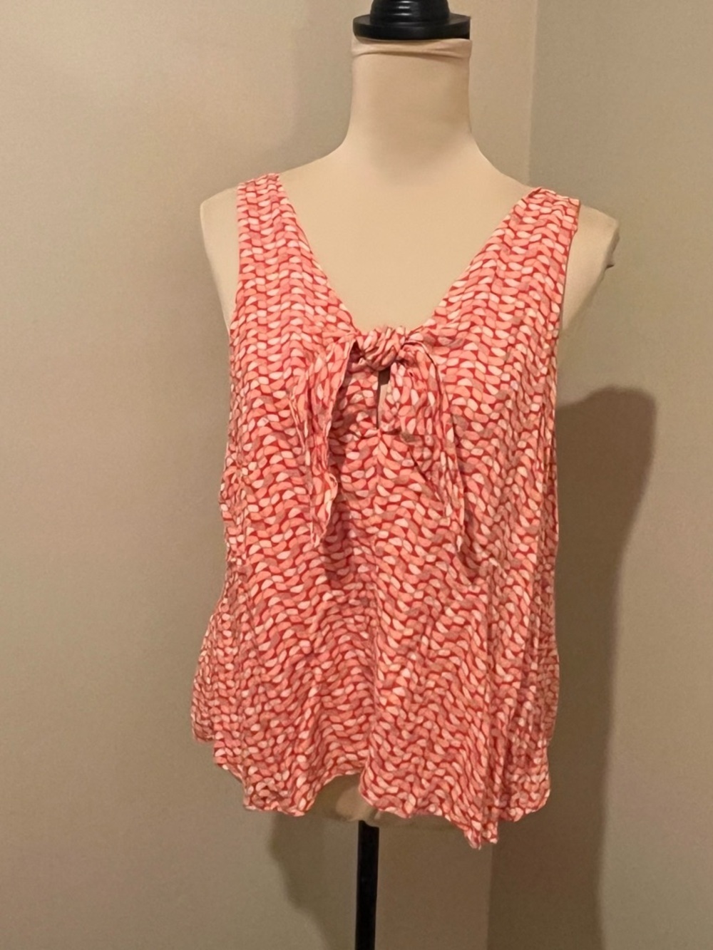 Maeve Coral and White Tie-Front Sleeveless Camisole